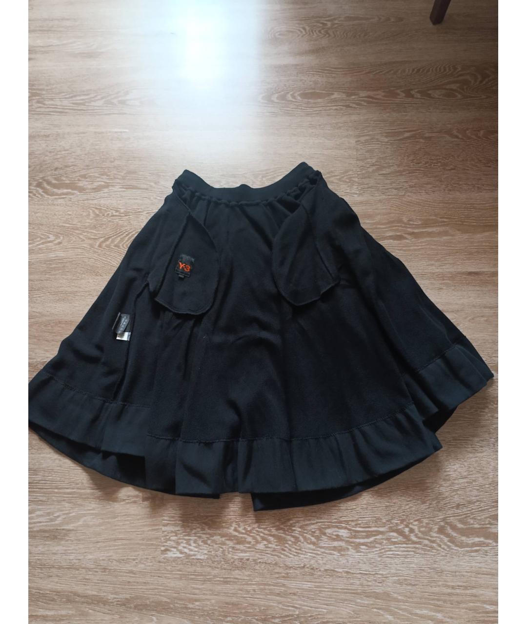 Y-3 Черная хлопковая юбка миди, фото 3