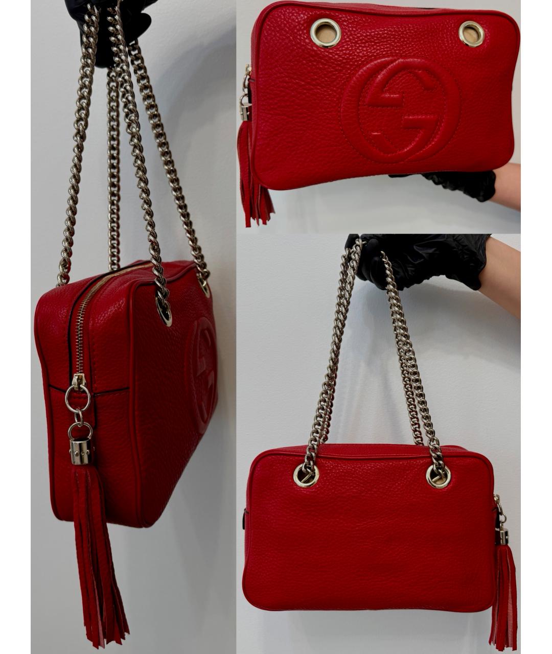 GUCCI Красная кожаная сумка через плечо, фото 4