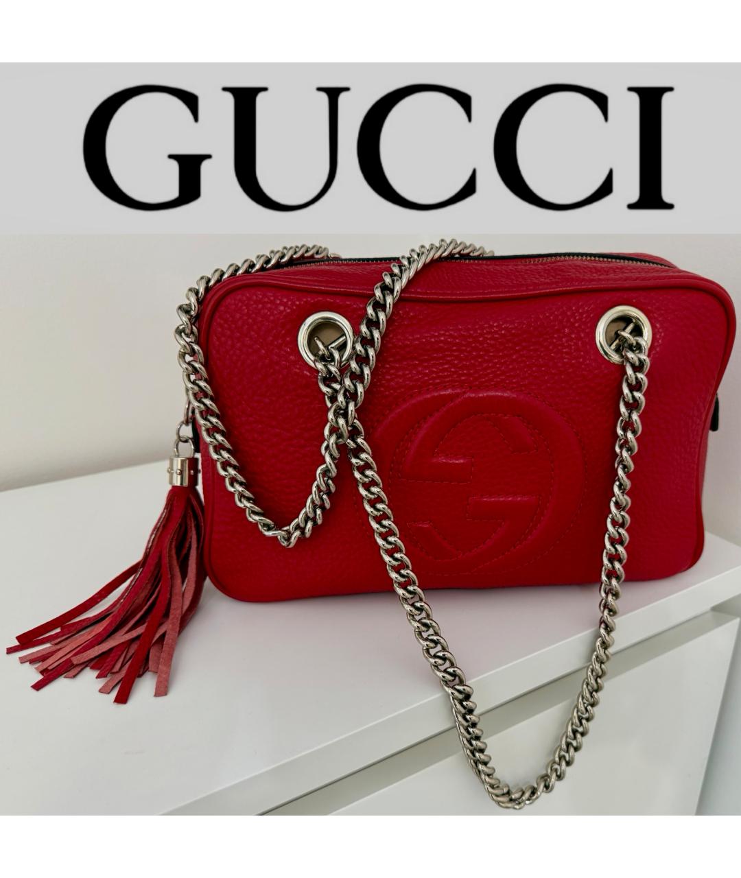 GUCCI Красная кожаная сумка через плечо, фото 10