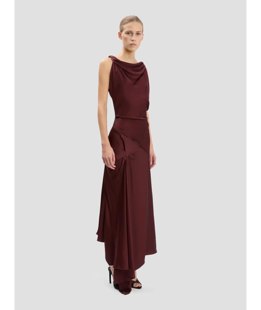 VICTORIA BECKHAM Бордовое ацетатное коктейльное платье, фото 3