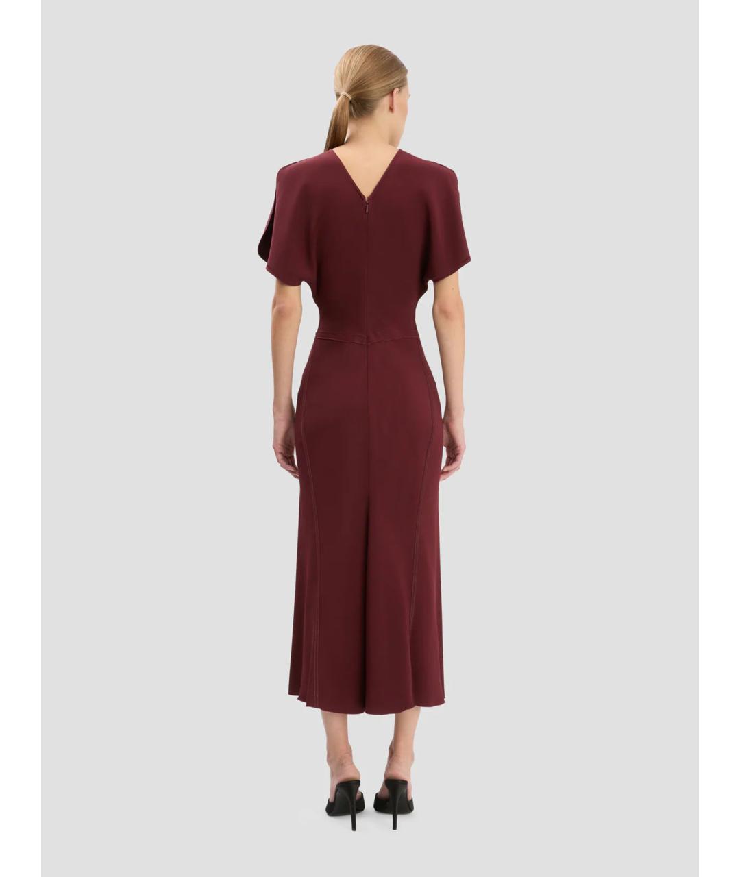 VICTORIA BECKHAM Бордовое вискозное коктейльное платье, фото 4