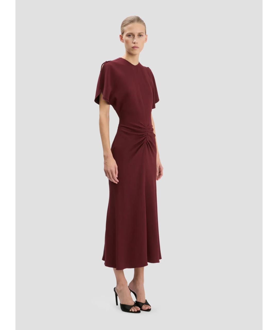 VICTORIA BECKHAM Бордовое вискозное коктейльное платье, фото 3