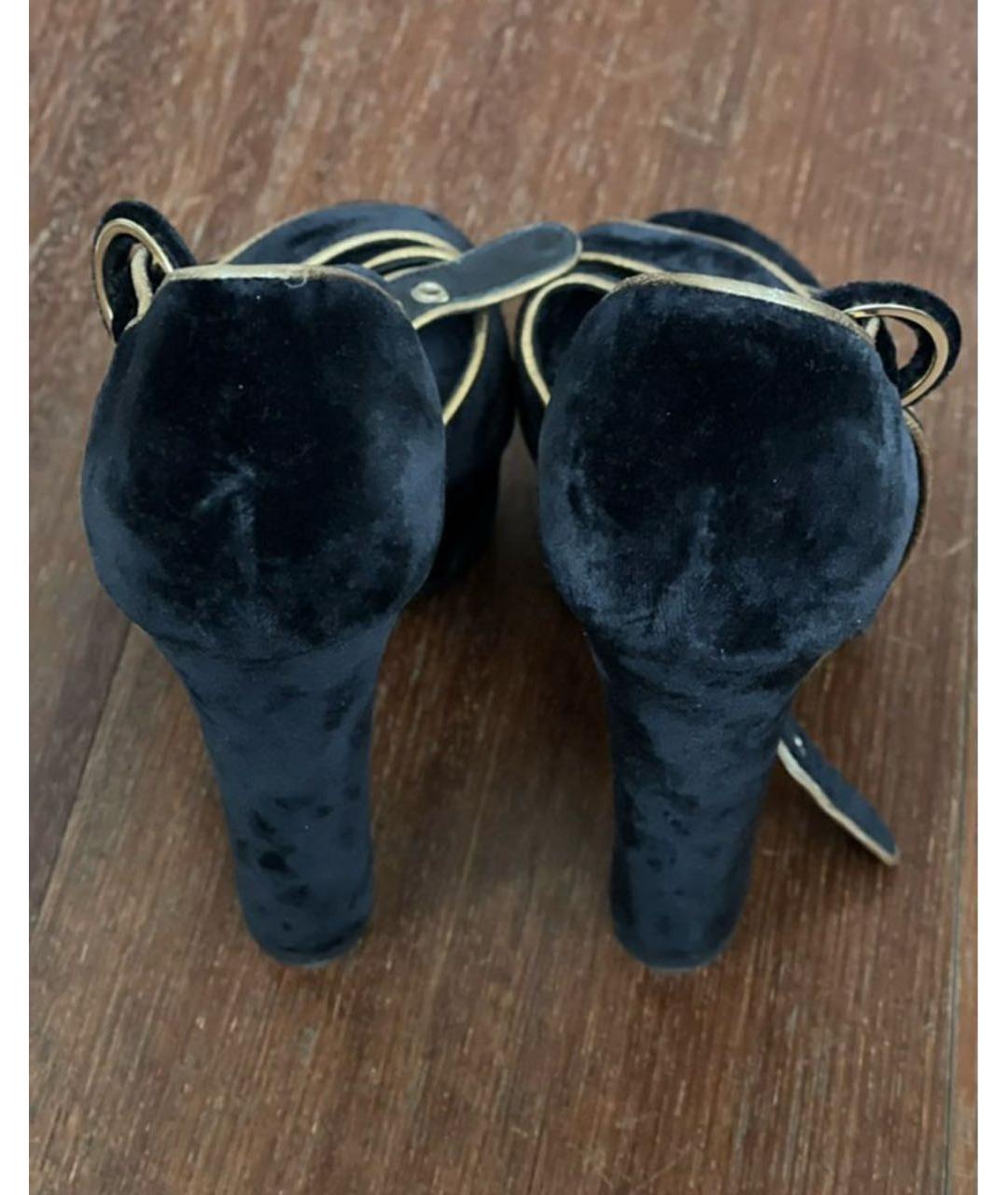 DOLCE&GABBANA Черные бархатные босоножки, фото 4