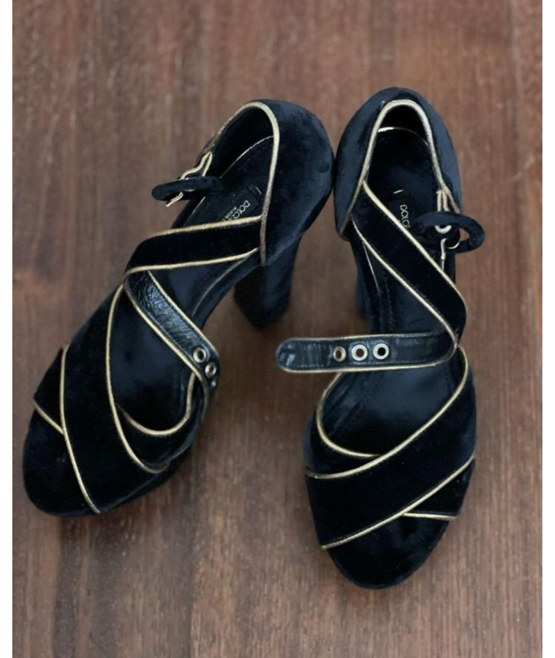 DOLCE&GABBANA Черные бархатные босоножки, фото 3