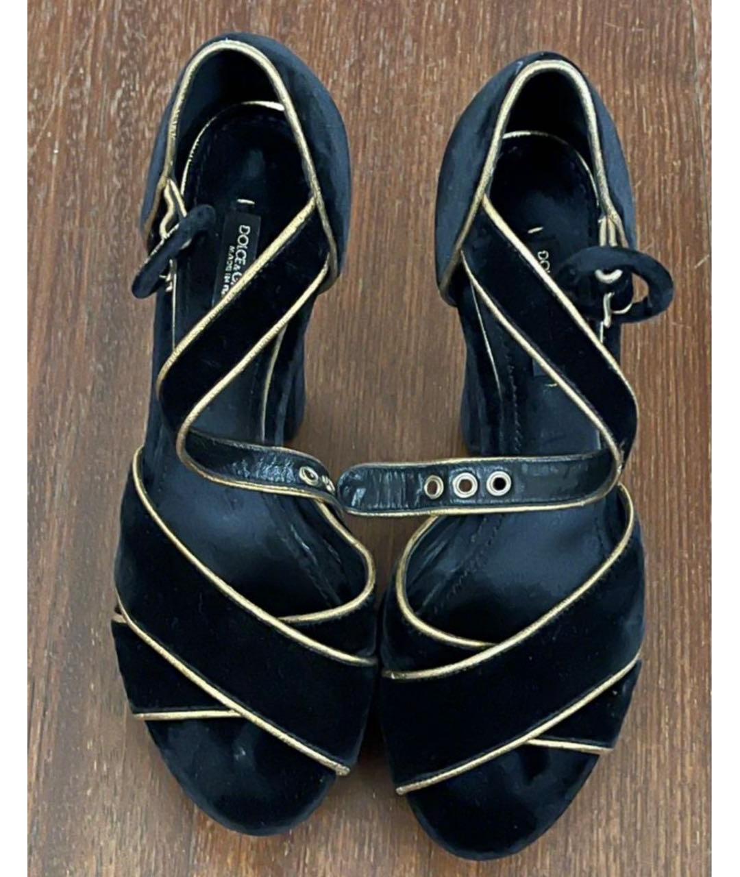 DOLCE&GABBANA Черные бархатные босоножки, фото 2