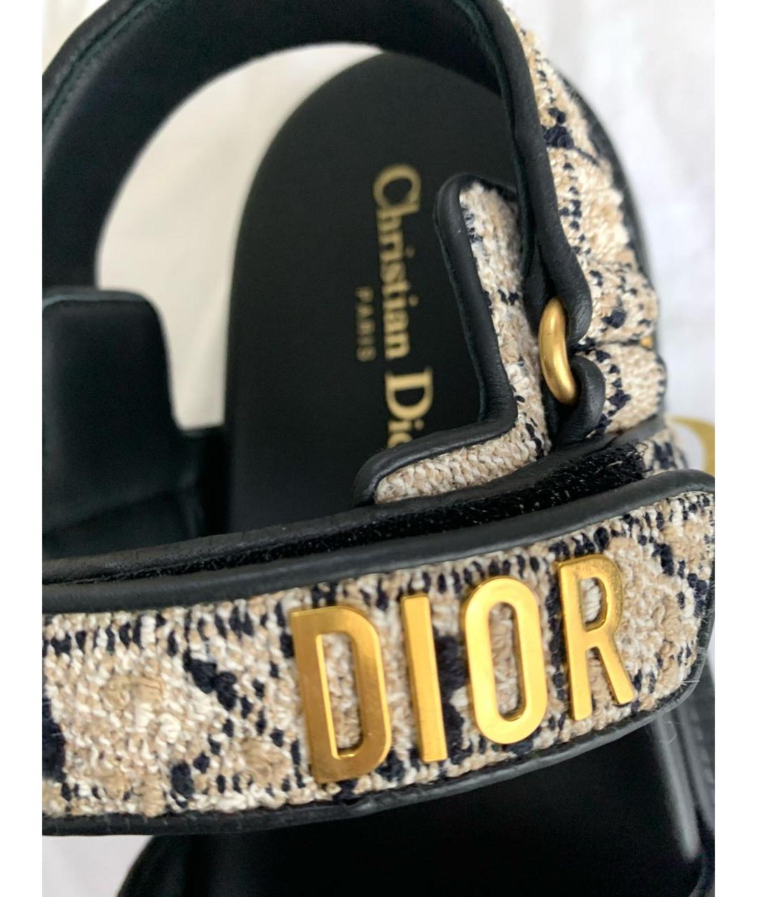 CHRISTIAN DIOR Бежевые текстильные сандалии, фото 4