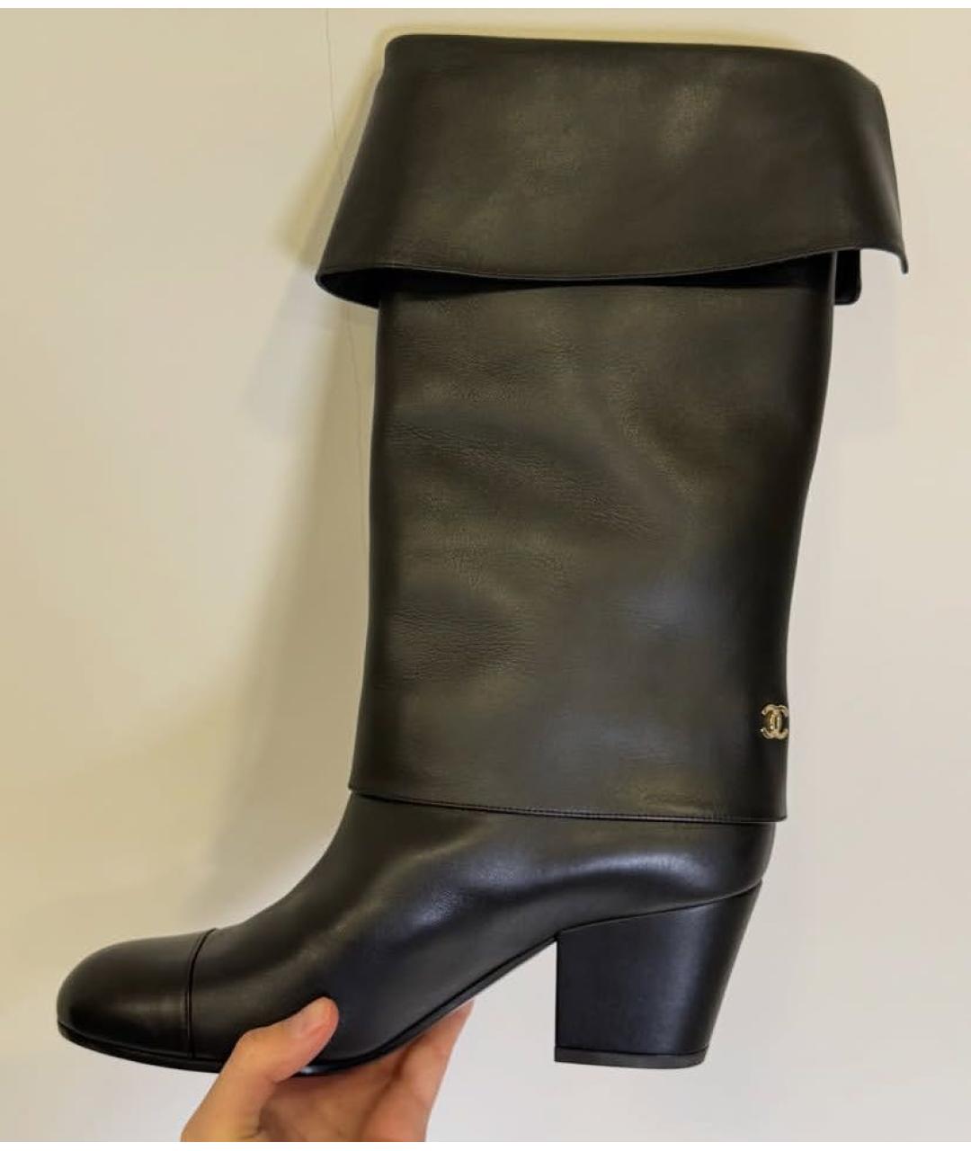 CHANEL Черные кожаные сапоги, фото 5