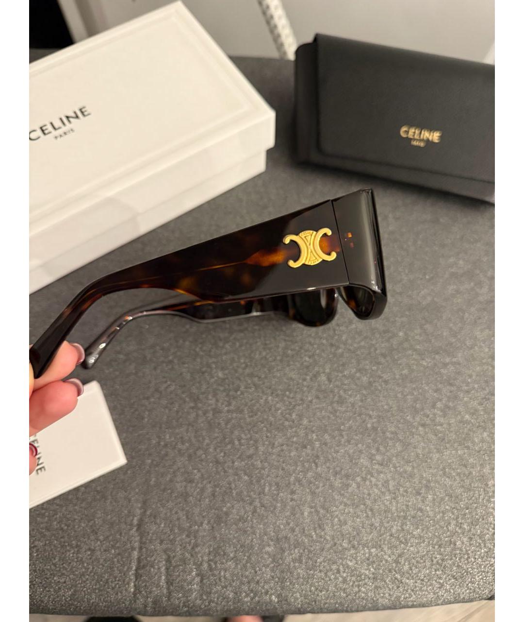 CELINE Коричневые пластиковые солнцезащитные очки, фото 3