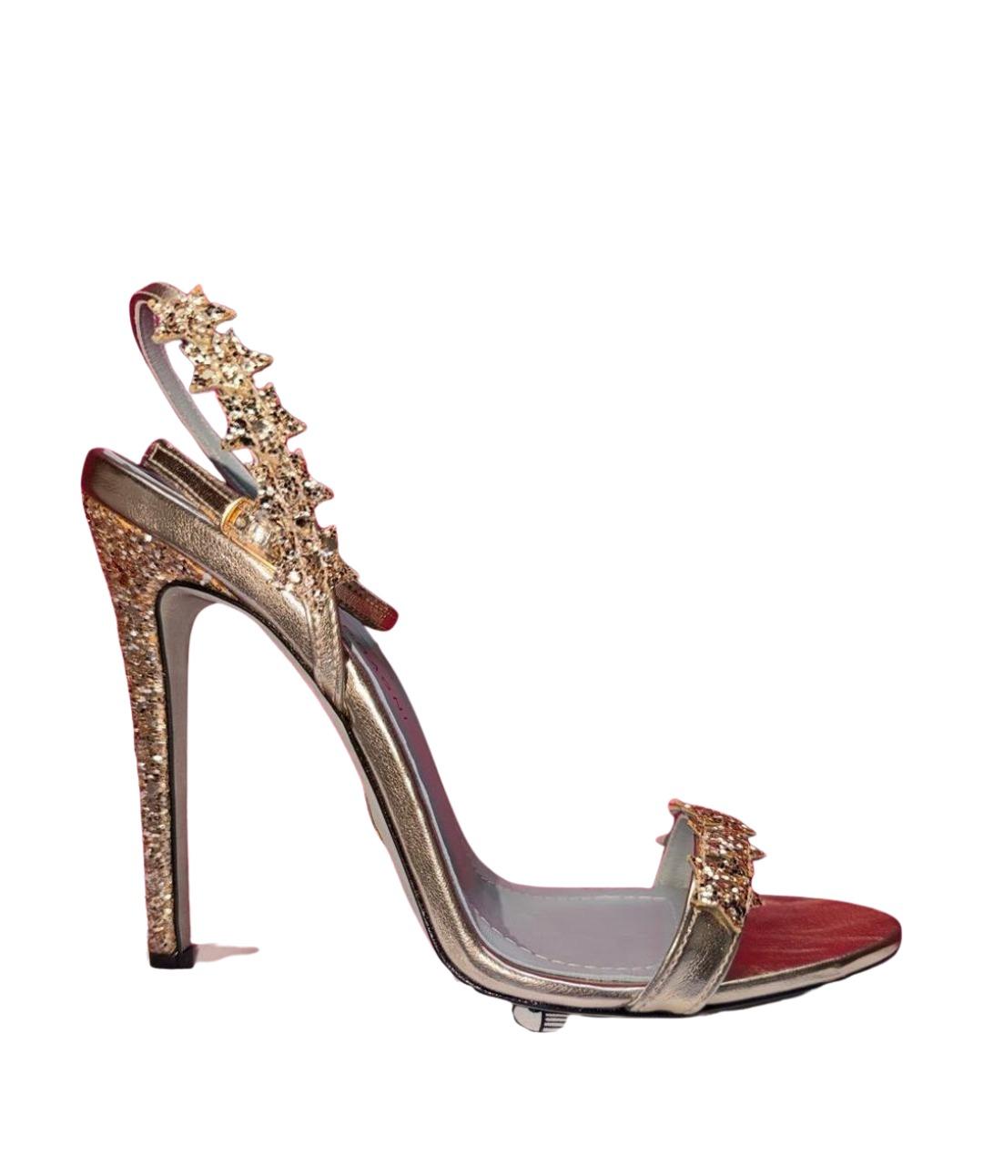 CHIARA FERRAGNI Золотые кожаные босоножки, фото 10