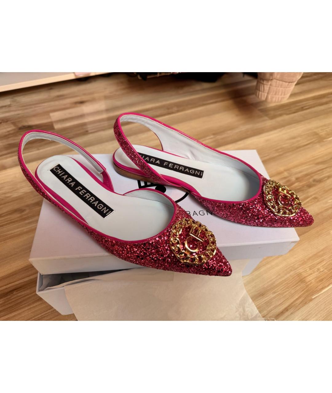 CHIARA FERRAGNI Розовые кожаные балетки, фото 6