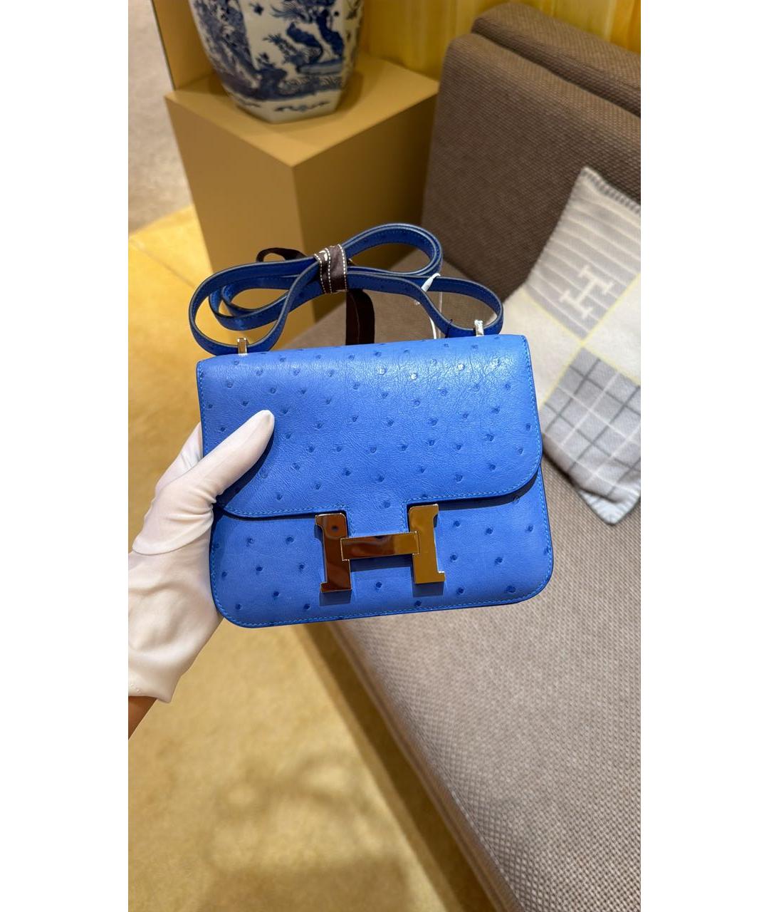 HERMES Синяя сумка через плечо из экзотической кожи, фото 3
