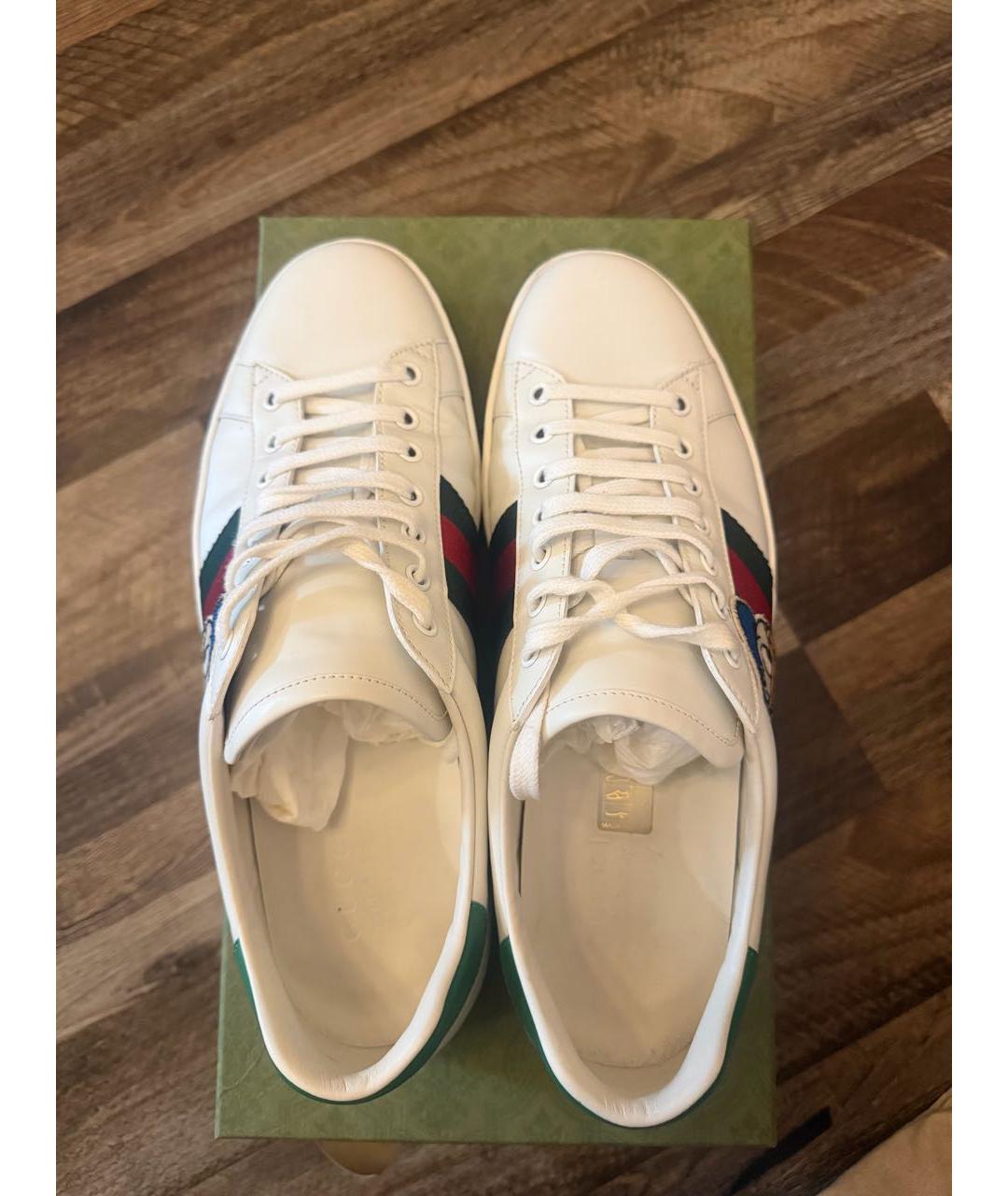 GUCCI Белые кожаные низкие кроссовки / кеды, фото 3