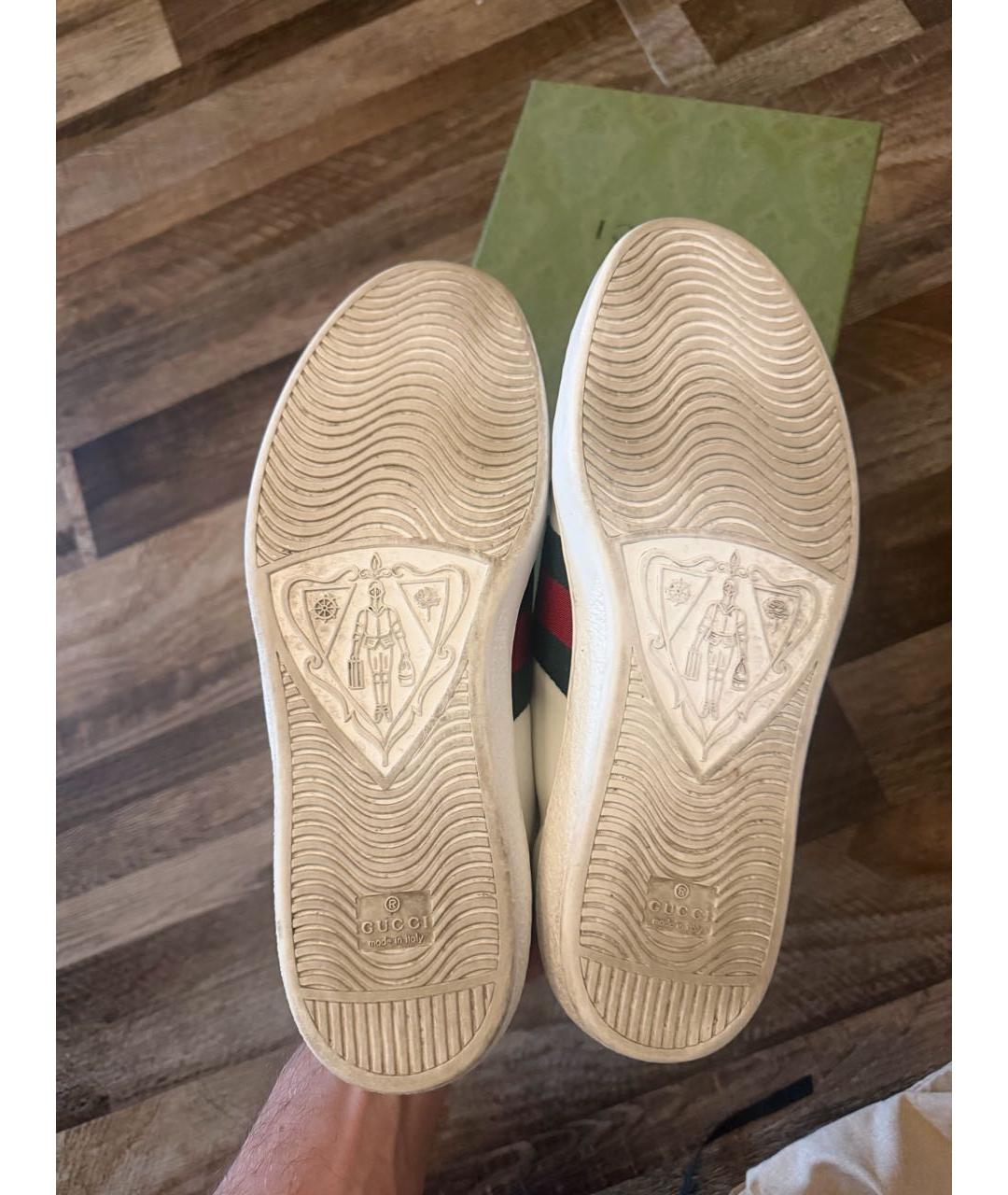 GUCCI Белые кожаные низкие кроссовки / кеды, фото 6