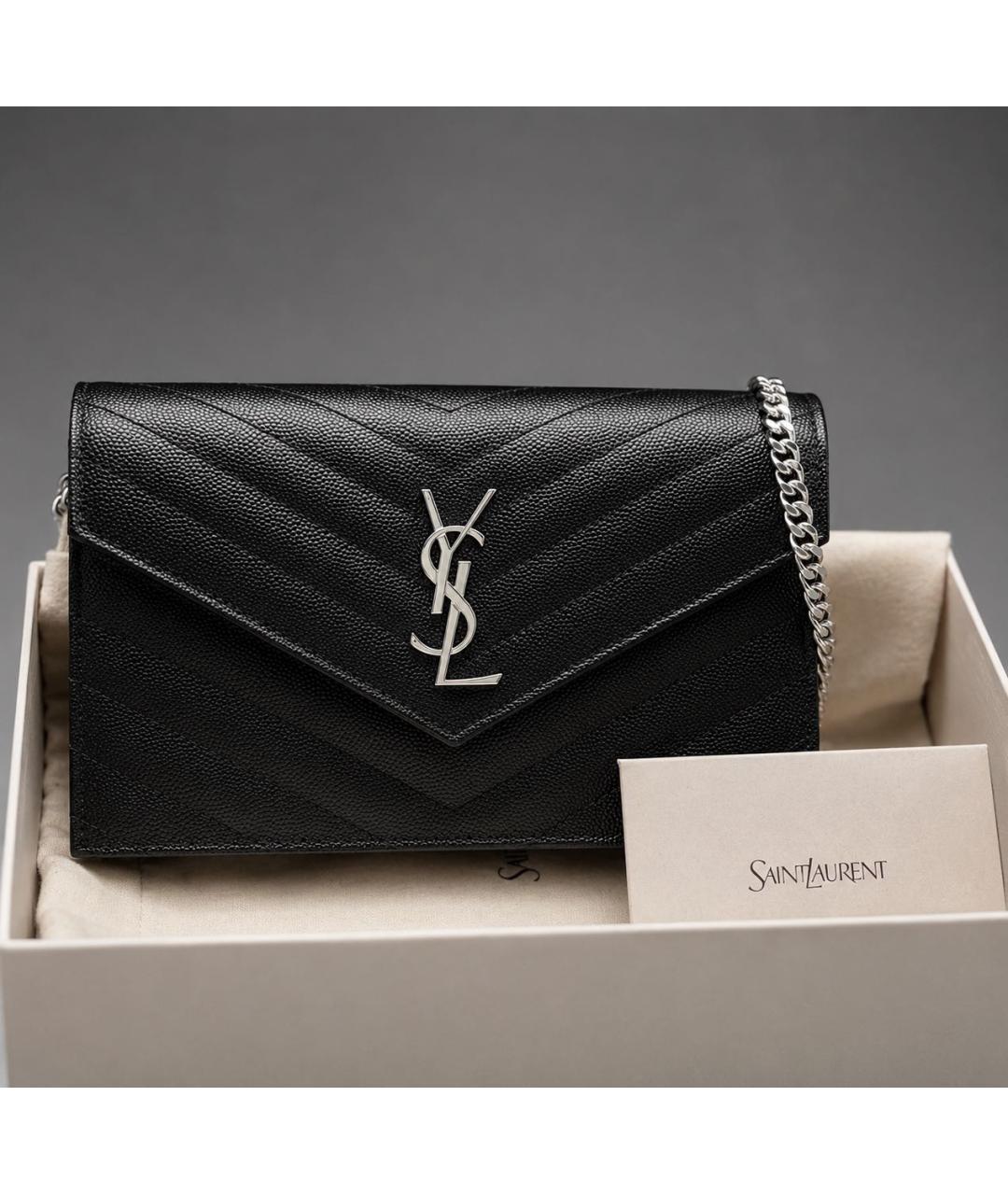 SAINT LAURENT Черная кожаная сумка через плечо, фото 2