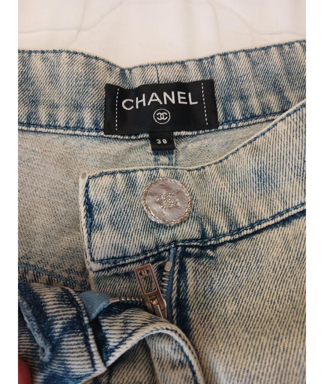 CHANEL Голубые хлопко-полиэстеровые прямые джинсы, фото 3