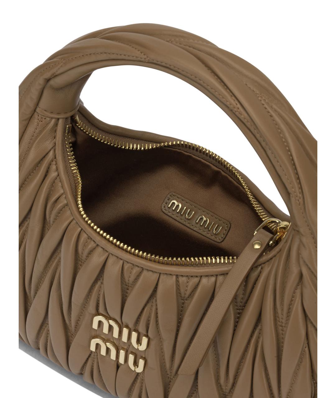 MIU MIU Коричневая кожаная сумка с короткими ручками, фото 5