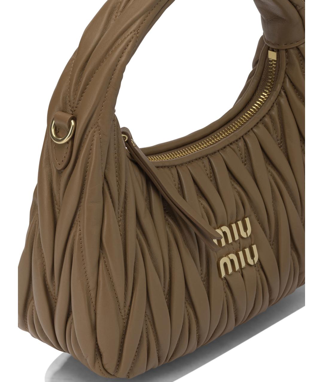 MIU MIU Коричневая кожаная сумка с короткими ручками, фото 4