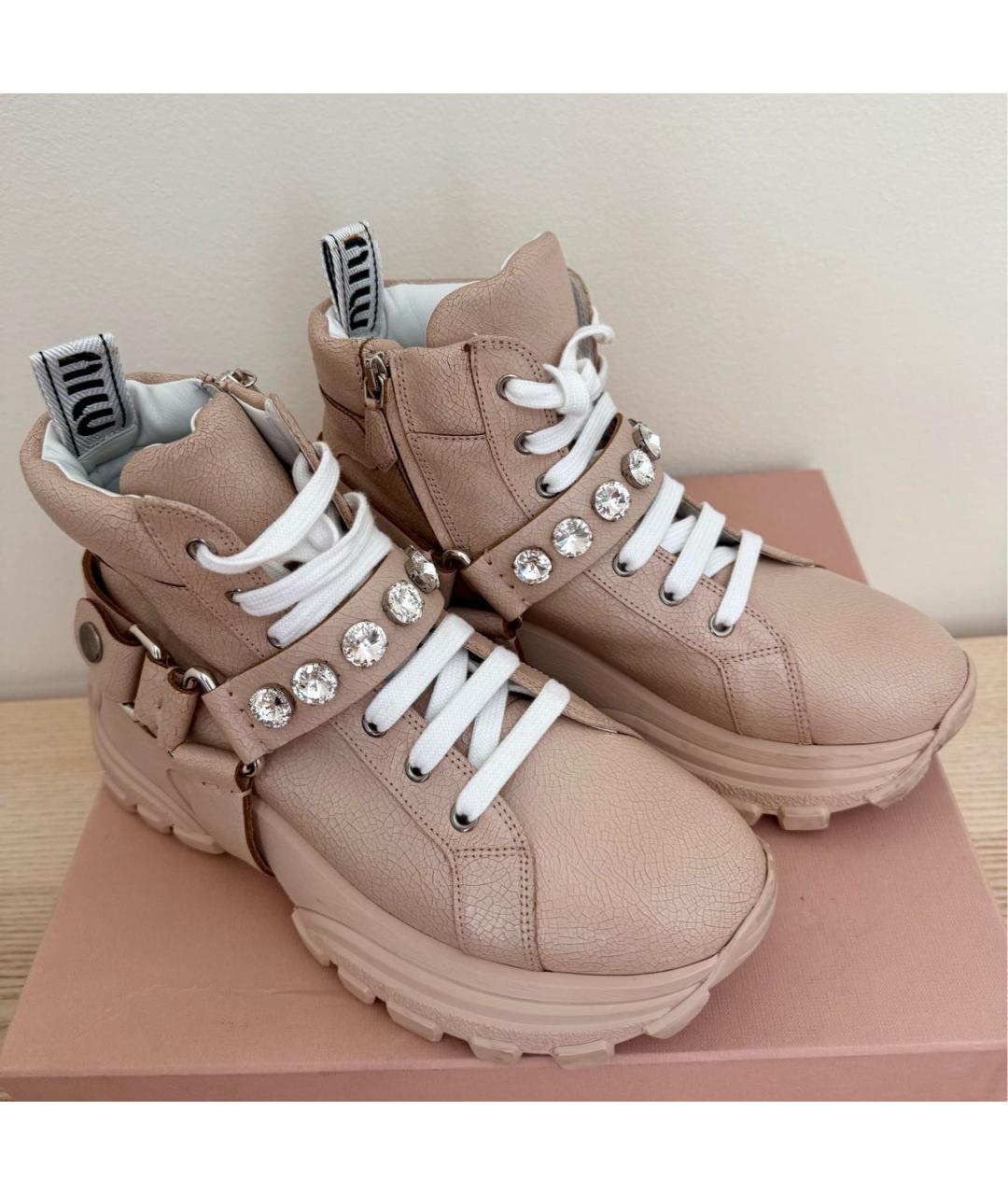 MIU MIU Розовые кожаные кеды, фото 5