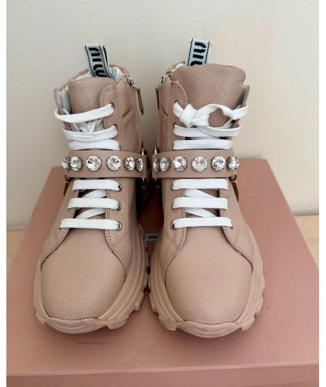 MIU MIU Розовые кожаные кеды, фото 2