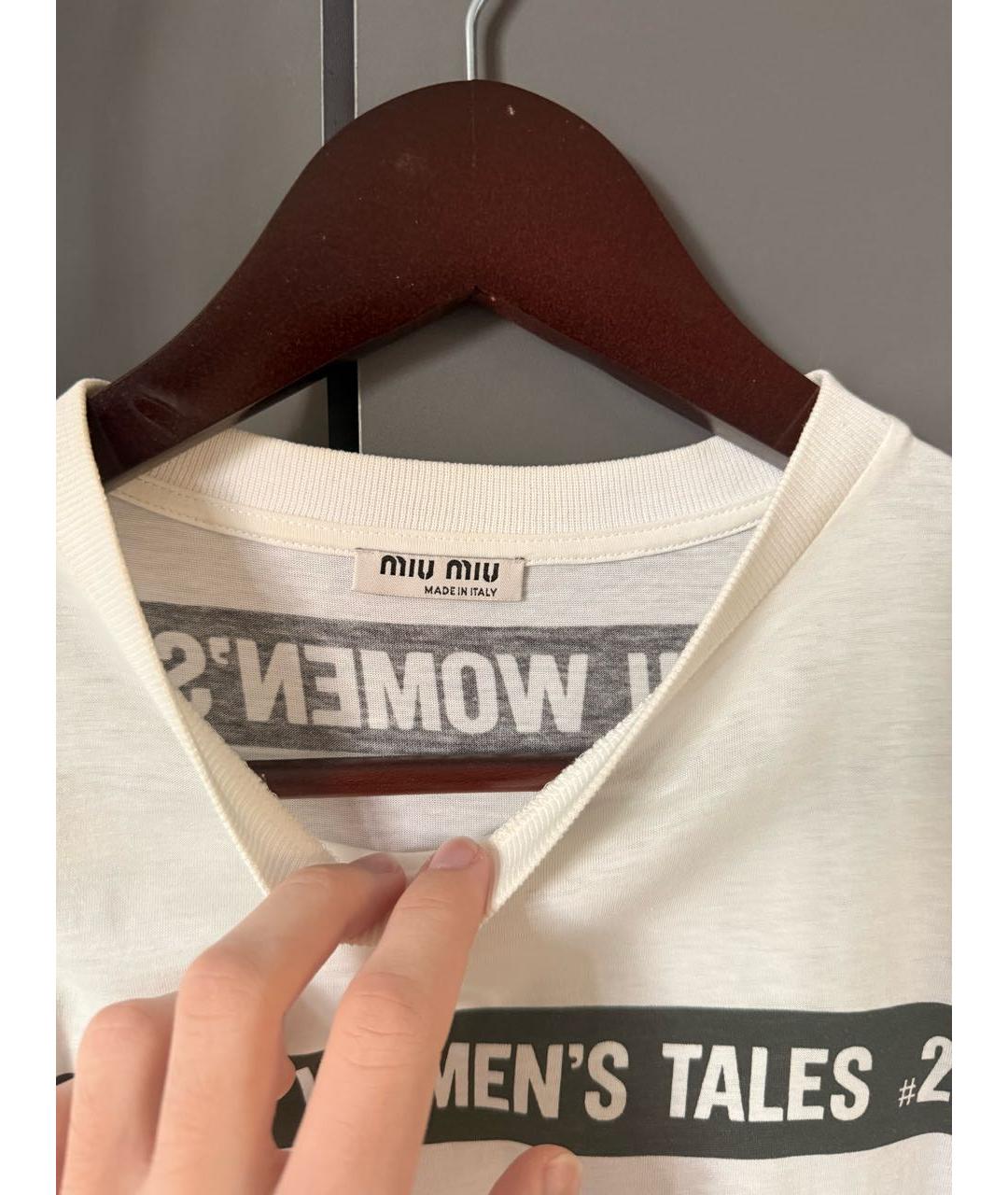 MIU MIU Белая хлопковая футболка, фото 3