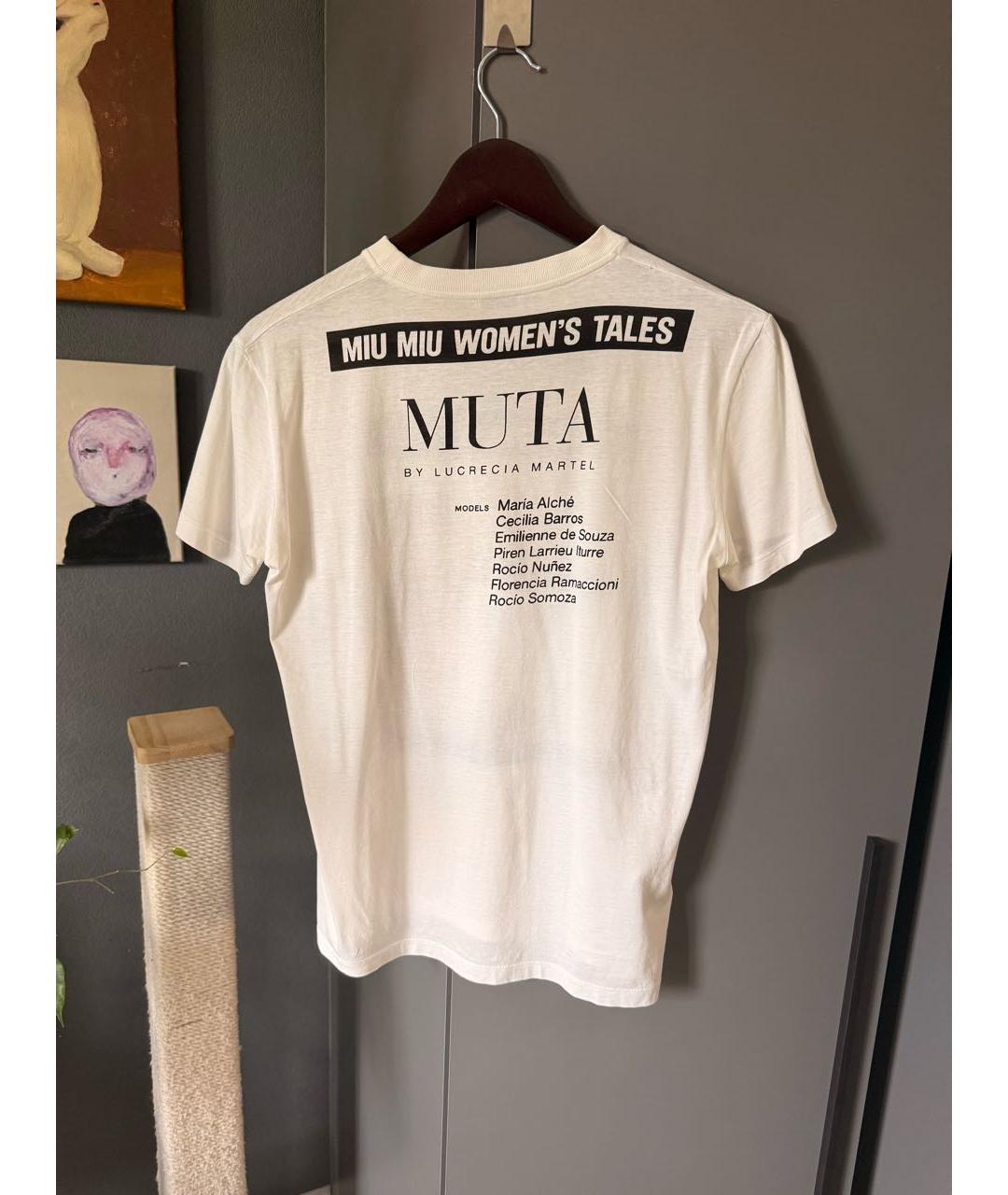 MIU MIU Белая хлопковая футболка, фото 2