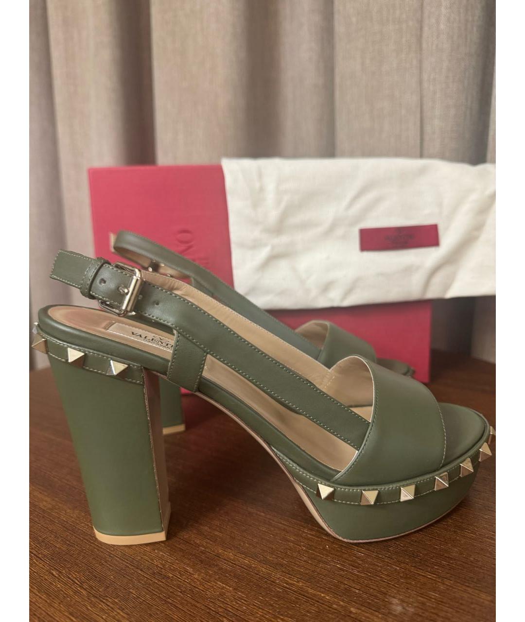 VALENTINO Хаки кожаные босоножки, фото 5