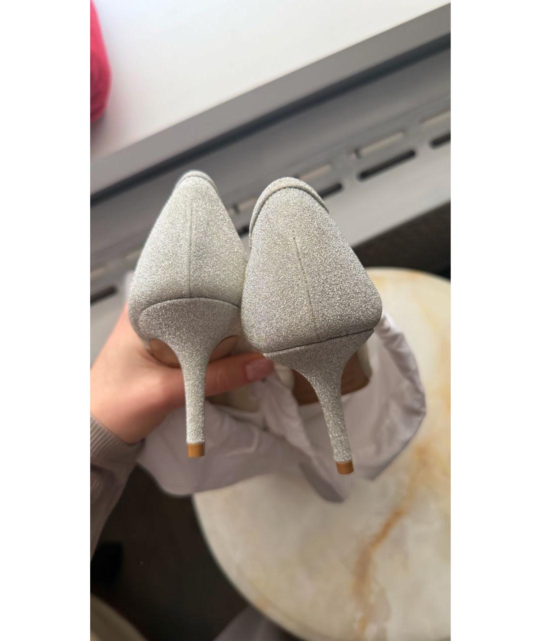 JIMMY CHOO Серебряные текстильные туфли, фото 4
