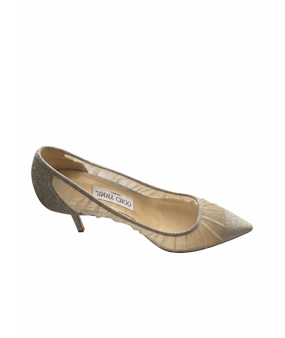 JIMMY CHOO Серебряные текстильные туфли, фото 1