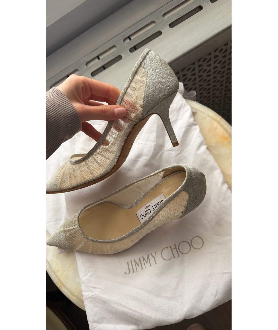 JIMMY CHOO Серебряные текстильные туфли, фото 6