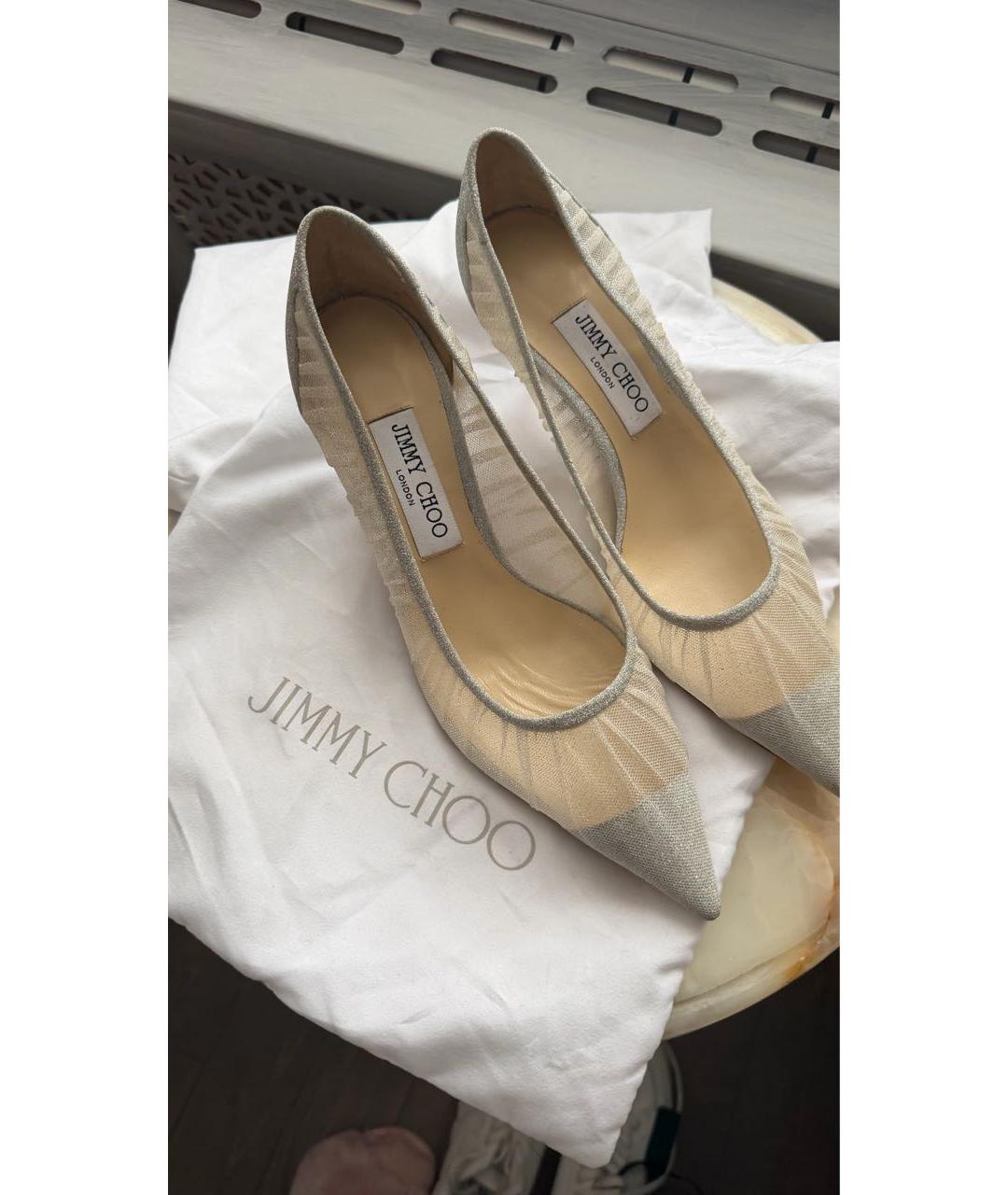 JIMMY CHOO Серебряные текстильные туфли, фото 2