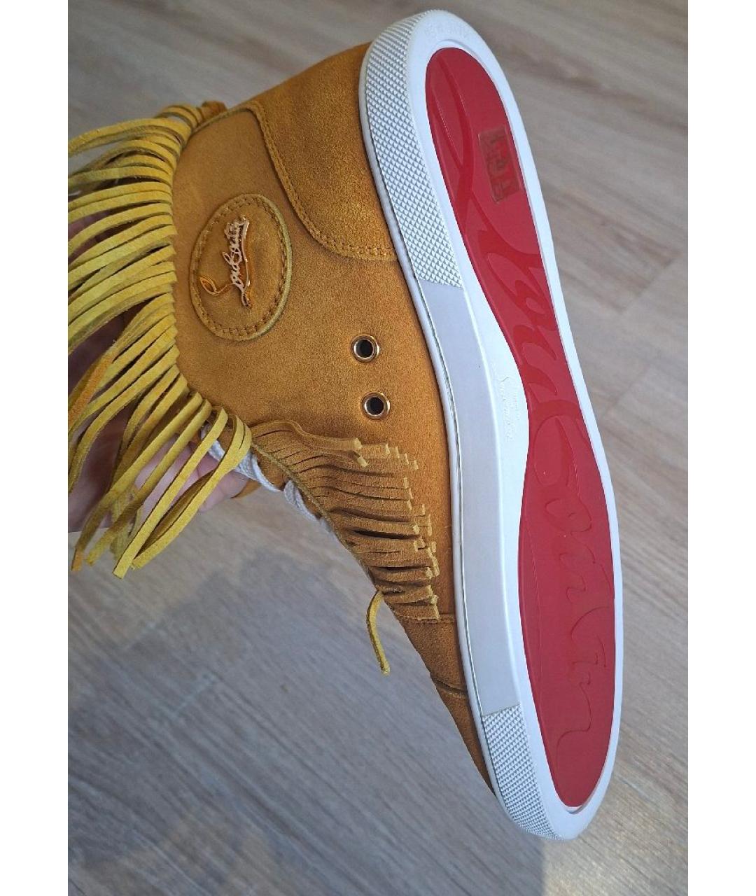 CHRISTIAN LOUBOUTIN Горчичные замшевые кеды, фото 5