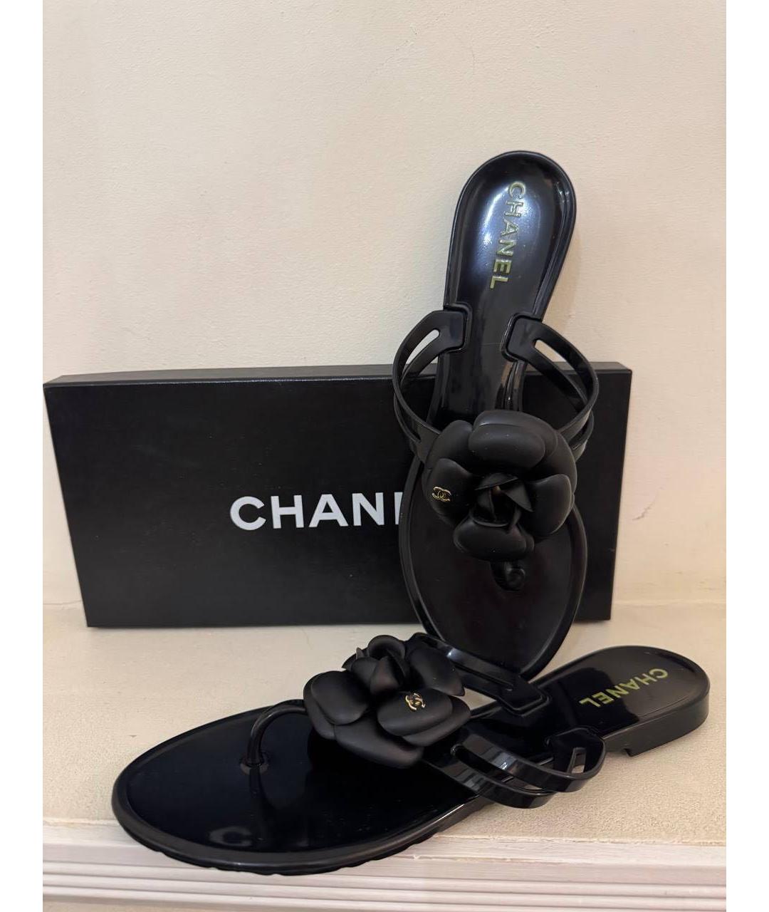 CHANEL Черные резиновые шлепанцы, фото 9