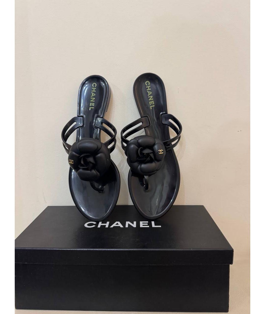 CHANEL Черные резиновые шлепанцы, фото 8