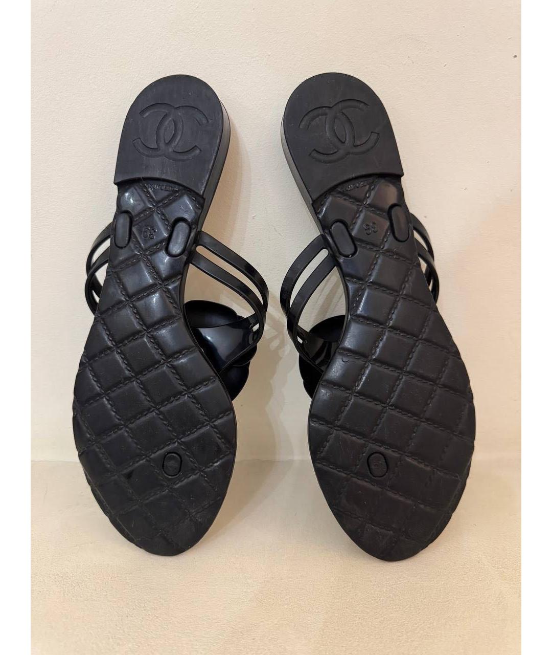 CHANEL Черные резиновые шлепанцы, фото 6
