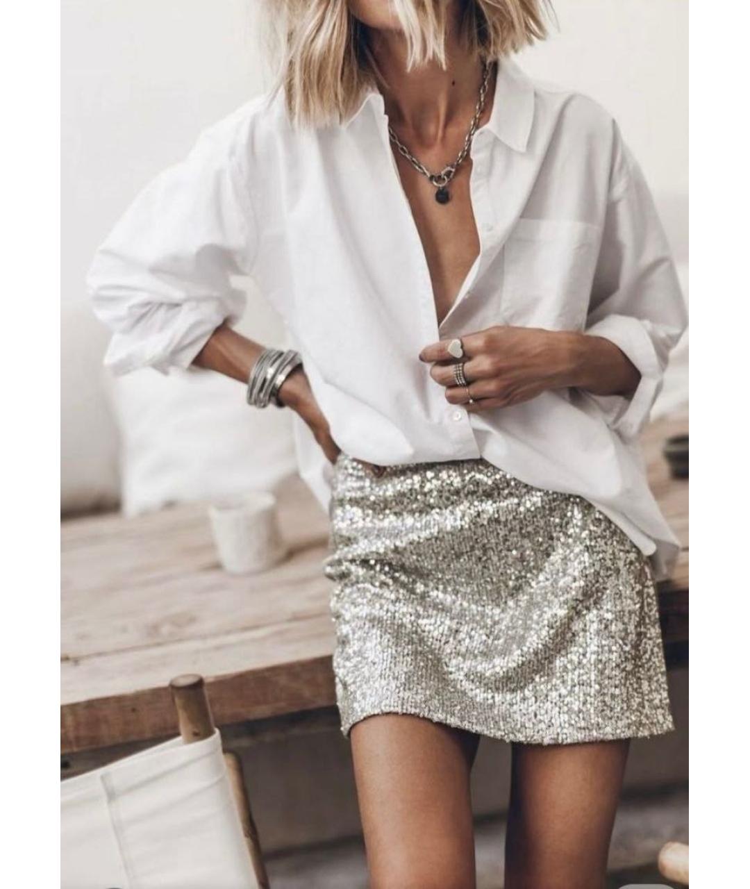 Sezane Золотая юбка мини, фото 8