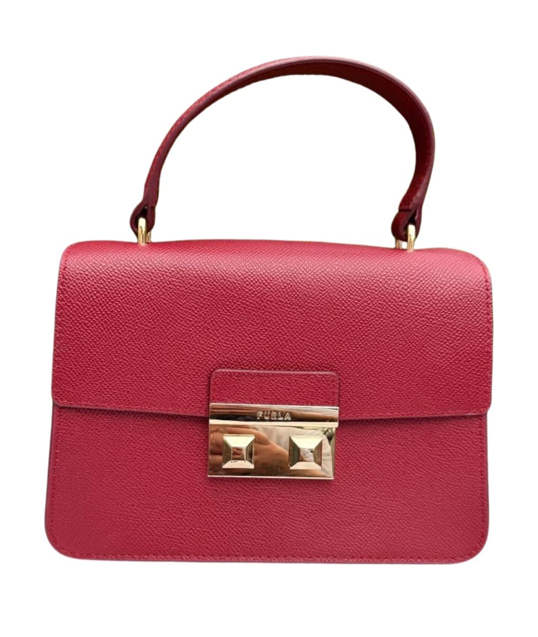 FURLA Бордовая кожаная сумка с короткими ручками, фото 1