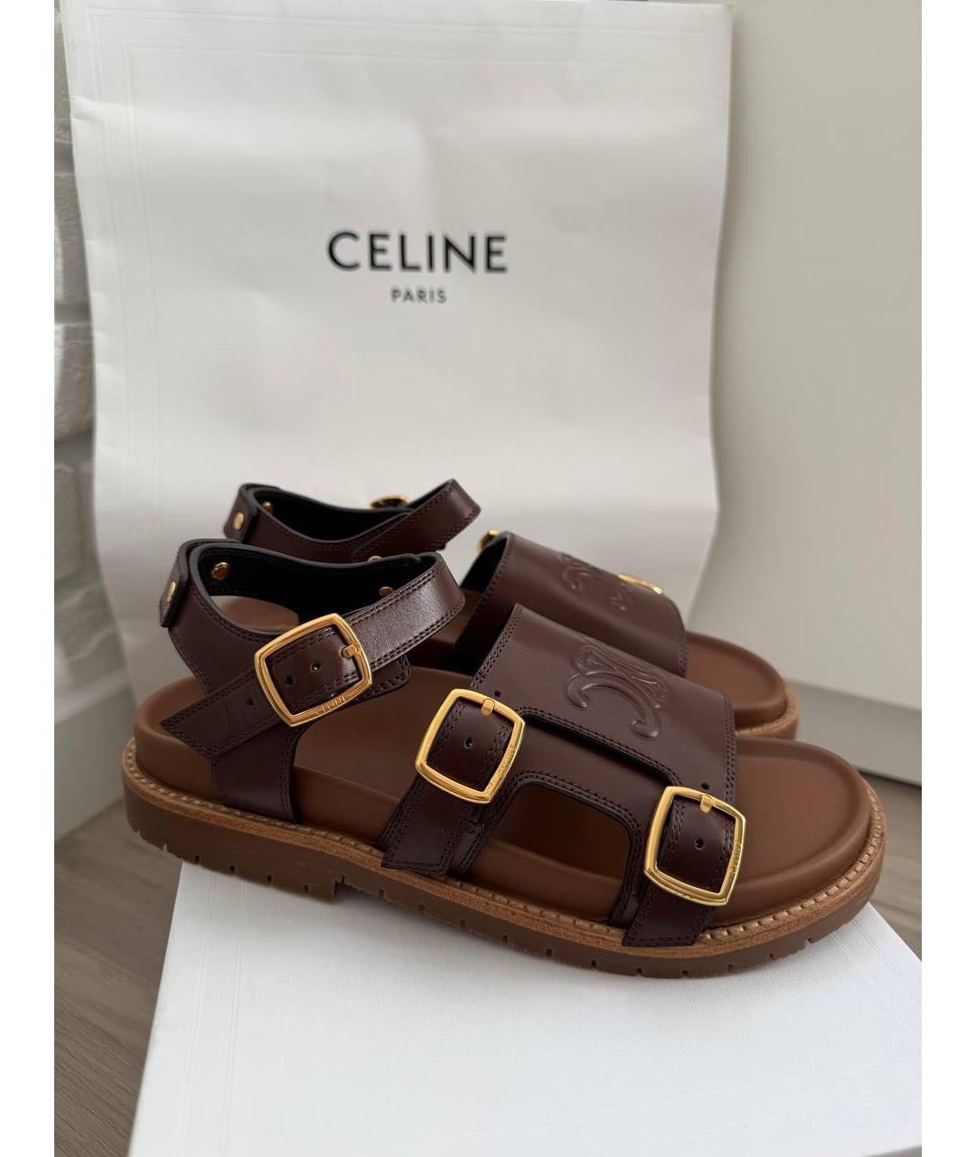 CELINE Коричневые кожаные сандалии, фото 6