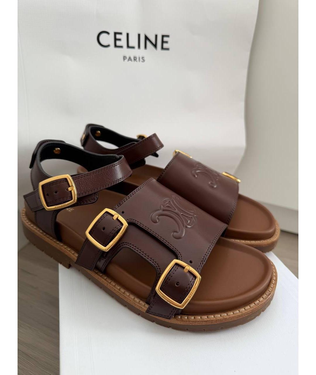 CELINE Коричневые кожаные сандалии, фото 2