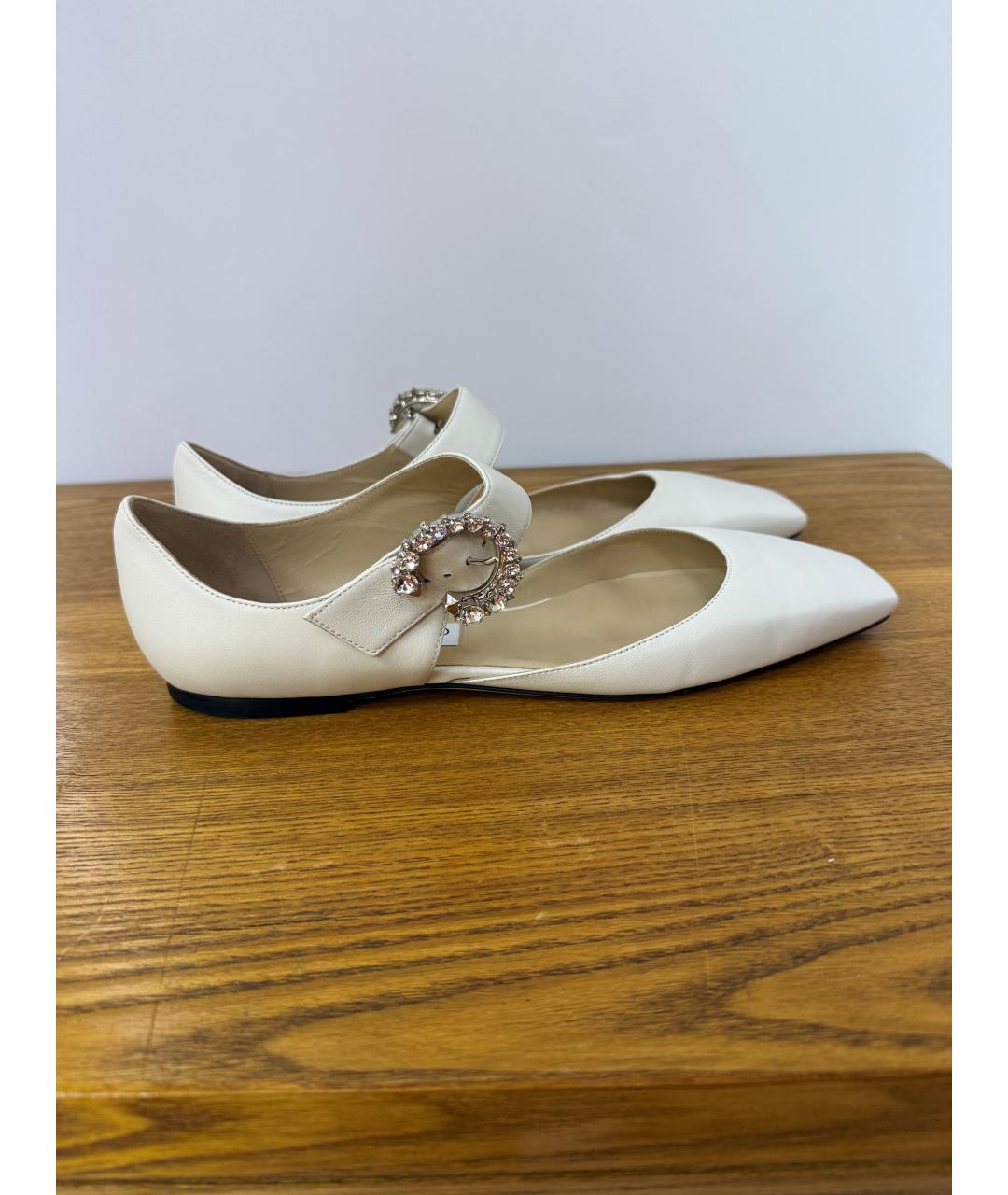 JIMMY CHOO Белые кожаные балетки, фото 6