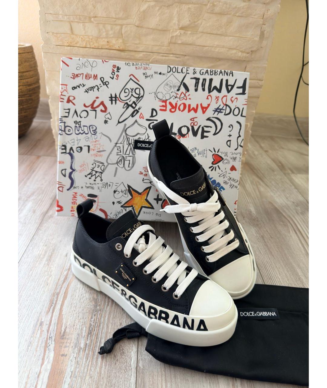 DOLCE&GABBANA Черные кожаные кеды, фото 2