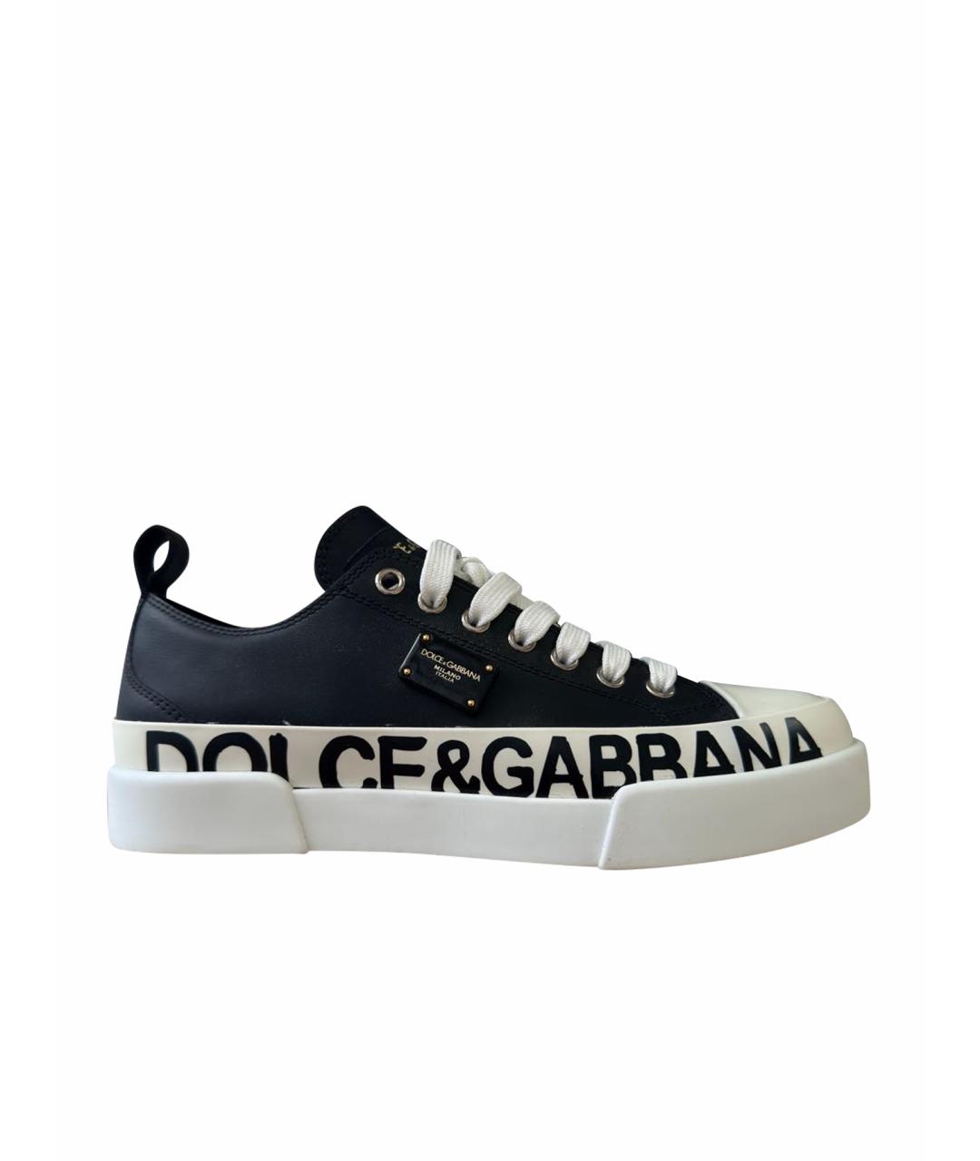 DOLCE&GABBANA Черные кожаные кеды, фото 1