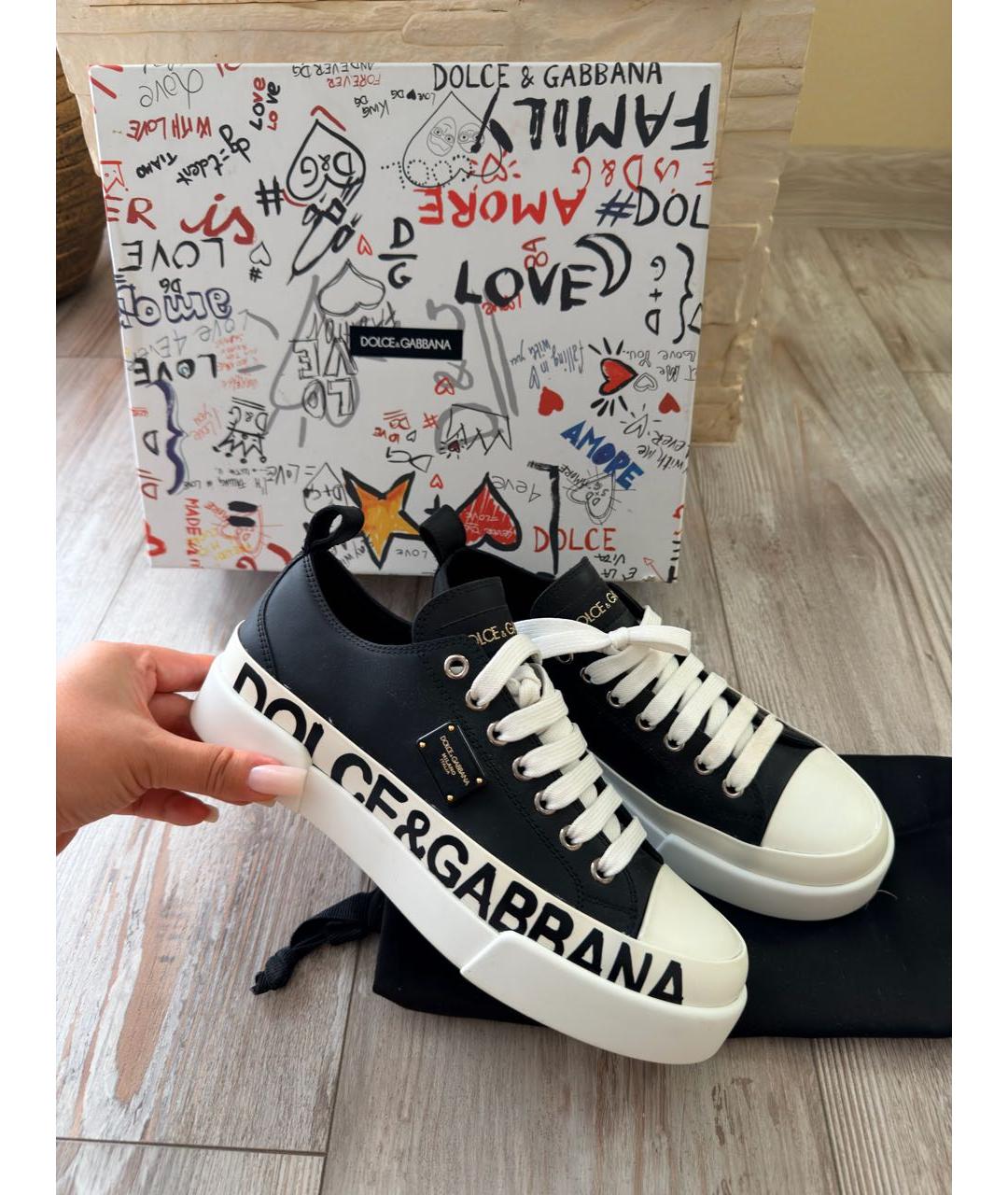 DOLCE&GABBANA Черные кожаные кеды, фото 3