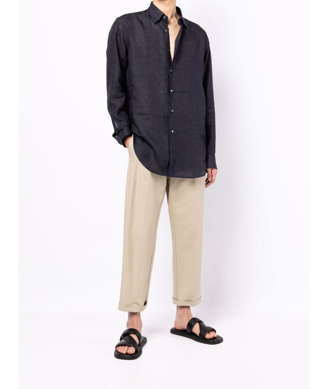 BRIONI Темно-синяя льняная классическая рубашка, фото 2