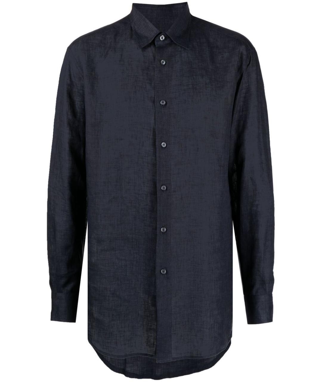 BRIONI Темно-синяя льняная классическая рубашка, фото 1