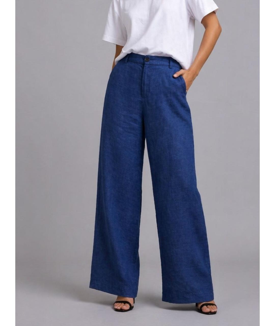 WEEKEND MAX MARA Синие льняные брюки широкие, фото 6