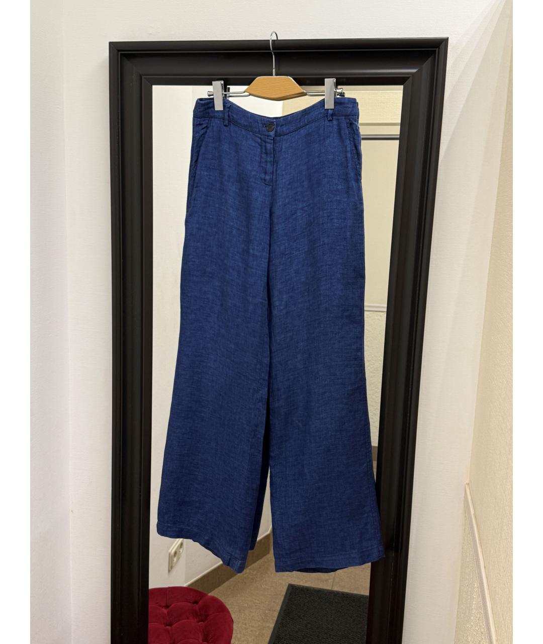 WEEKEND MAX MARA Синие льняные брюки широкие, фото 7