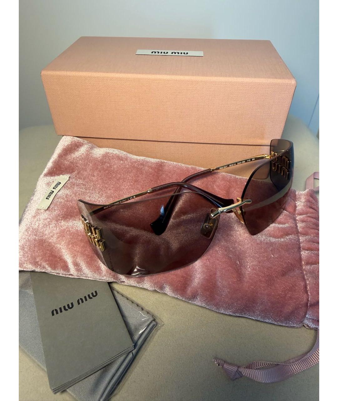 MIU MIU Золотые металлические солнцезащитные очки, фото 5