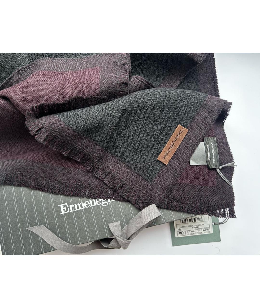 ZEGNA Черный шерстяной шарф, фото 7