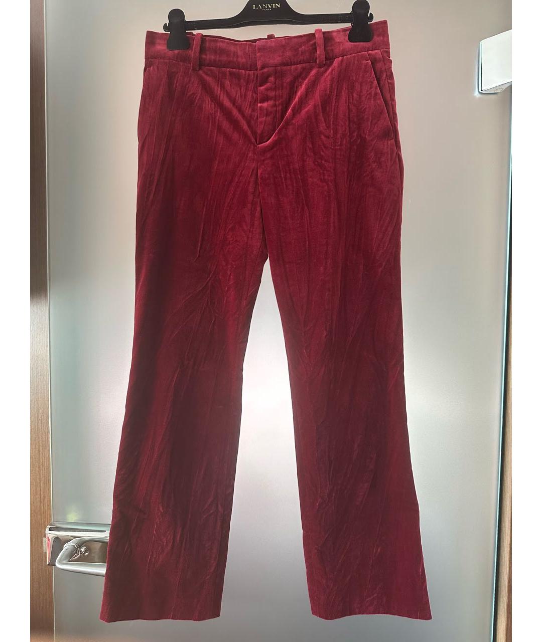 LANVIN Бордовые хлопковые прямые брюки, фото 7