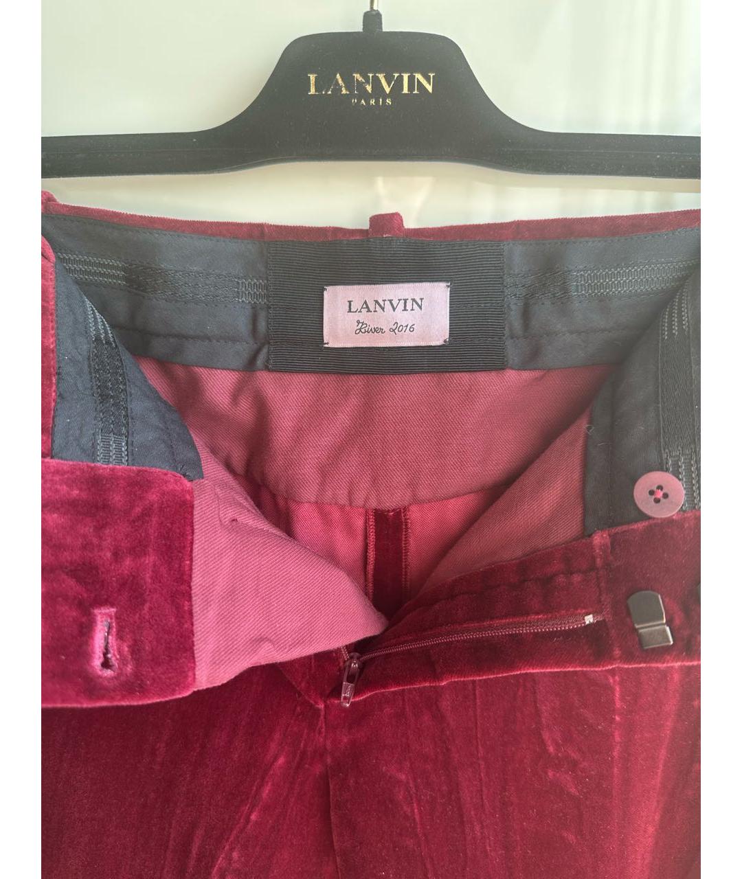 LANVIN Бордовые хлопковые прямые брюки, фото 3
